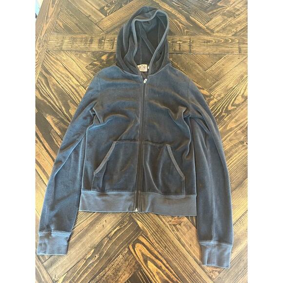 Juicy Couture Terry Cloth Tracksuit Jacket Women M Top Gray Y2K Grunge Hooded - Picture 1 of 9